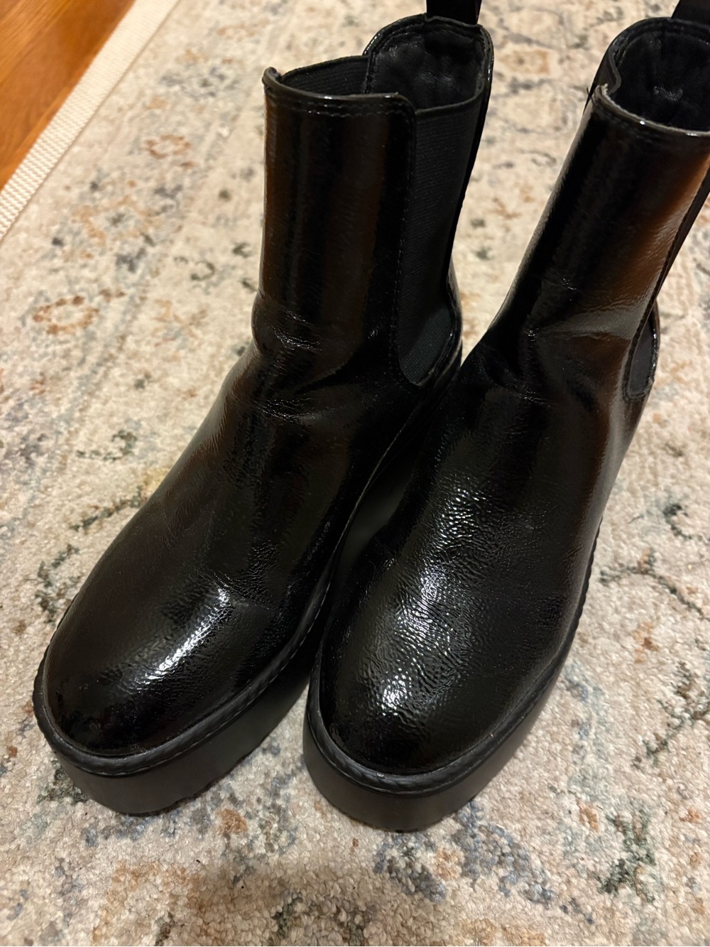 Nine West Black Patent Platform Chelsea Booties
